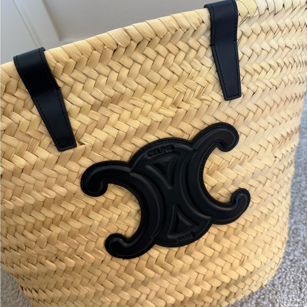 Celine Medium Triomphe Basket Shoulder Raffia Bag - Dark Navy/Black